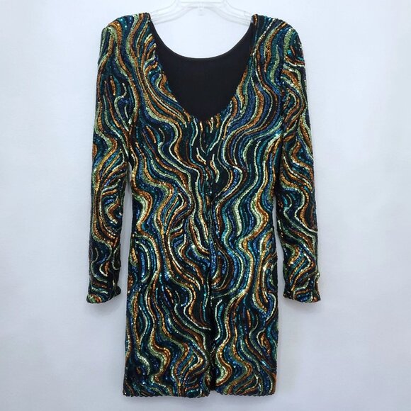 Dress the Population Black Label Nathalia Sequined Long-Sleeve Mini Dress XXL - Picture 5 of 16